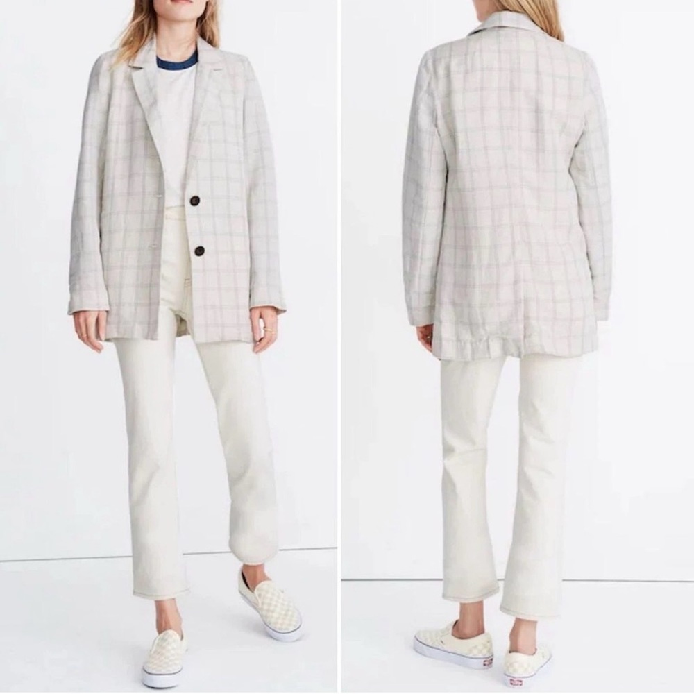MADEWELL Dorset Blazer in Windowpane Linen Blend 2 Button Jacket Summer Spring S